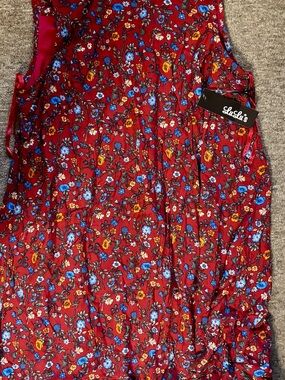 LuLaRoe Red Floral Dress with Blue and Yellow Blooms